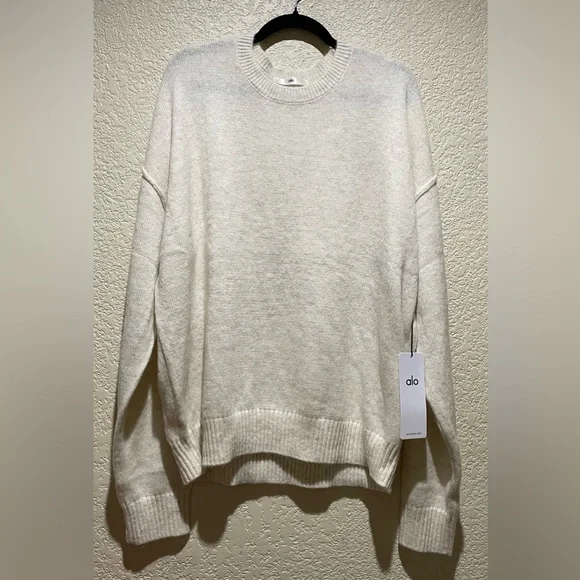 ALO Yoga NWT Unisex Wool Cashmere New Class Crewneck Sweater Bone Heather Size M - Picture 7 of 12